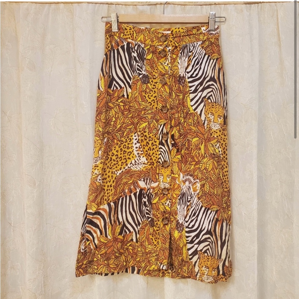 Maeve Zebra Print Safari Button Front Midi Skirt … - image 2